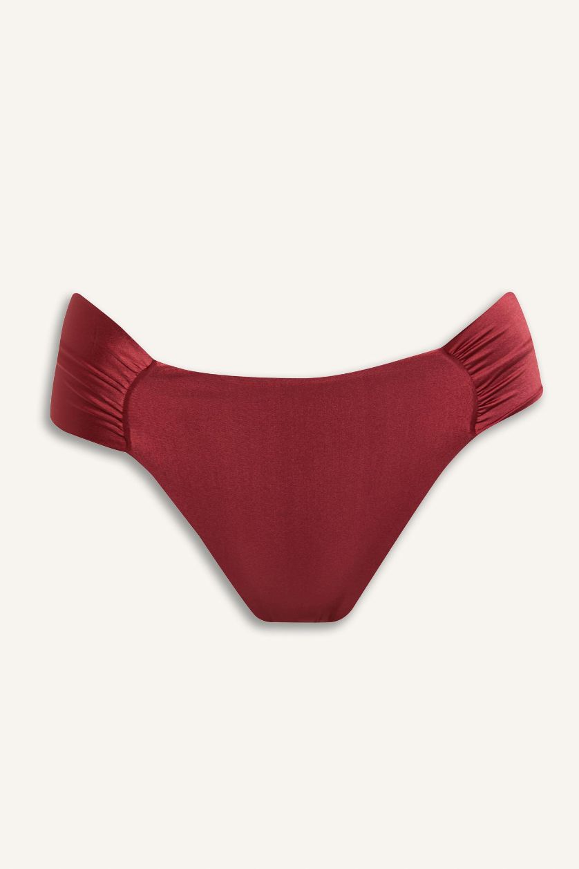 Kadın Bordo Regular Fit Saten Bikini Alt-Fall in Love