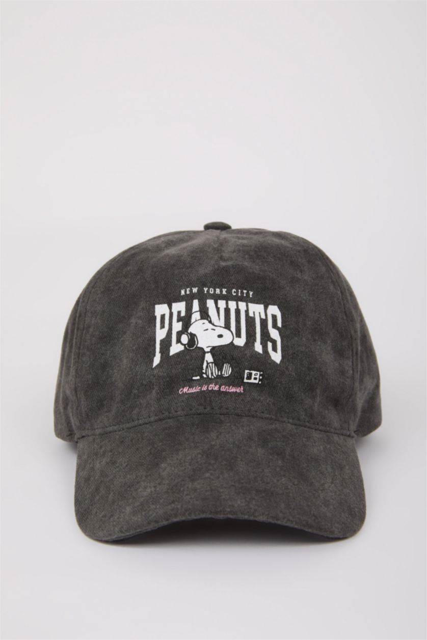 Kız Çocuk - Genç Kız Antrasit Snoopy Baskılı Pamuklu Cap Şapka Kız Çocuk
