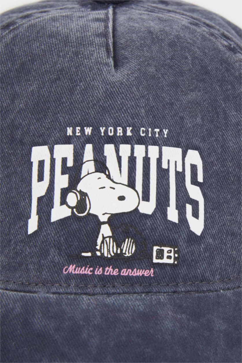 Kız Çocuk - Genç Kız Antrasit Snoopy Baskılı Pamuklu Cap Şapka Kız Çocuk
