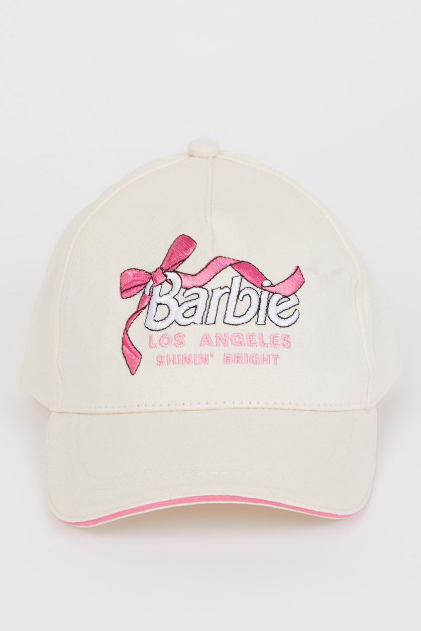 Kız Çocuk - Genç Kız Beyaz Kız Çocuk Barbie Nakışlı Pamuklu Cap Şapka