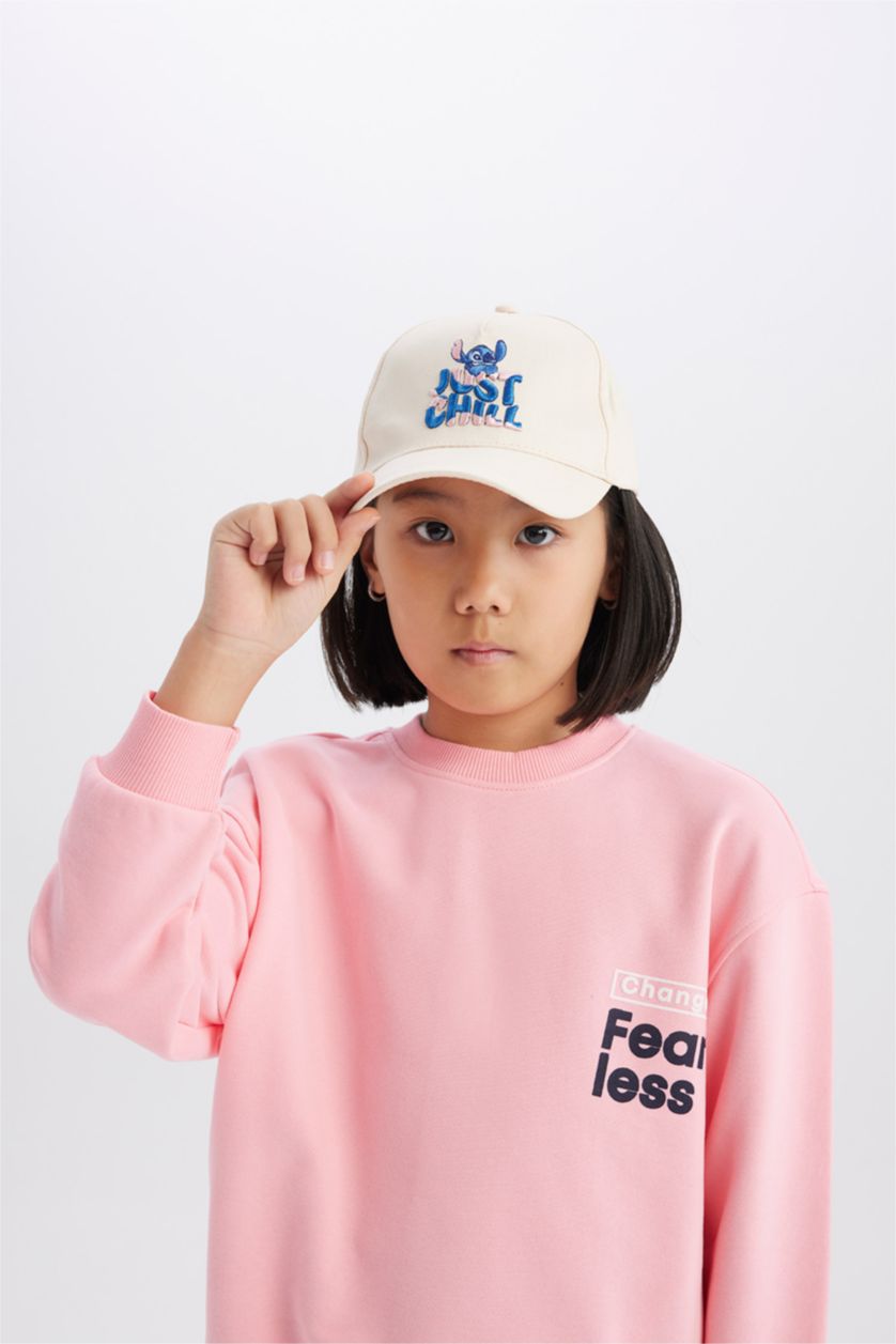 Kız Çocuk - Genç Kız Ekru Disney Lilo & Stitch Pamuklu Cap Şapka Kız Çocuk