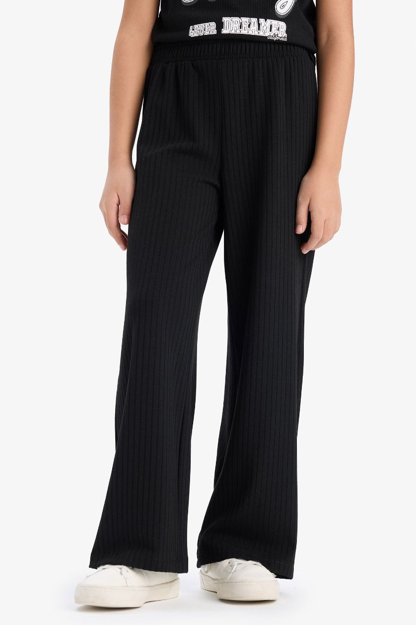 بناتي أسود طقم بناتي تيشيرت وبنطلون برجل واسع - قطعتين