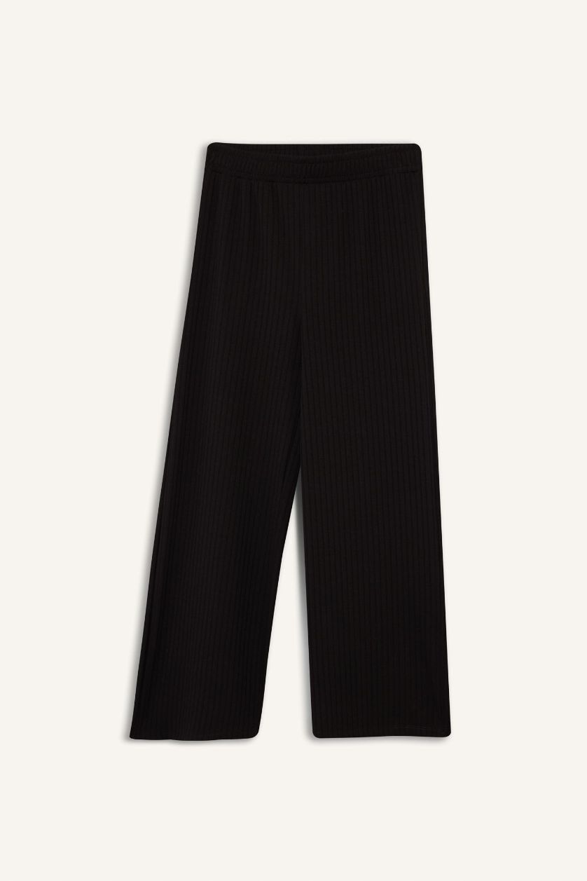 بناتي أسود طقم بناتي تيشيرت وبنطلون برجل واسع - قطعتين