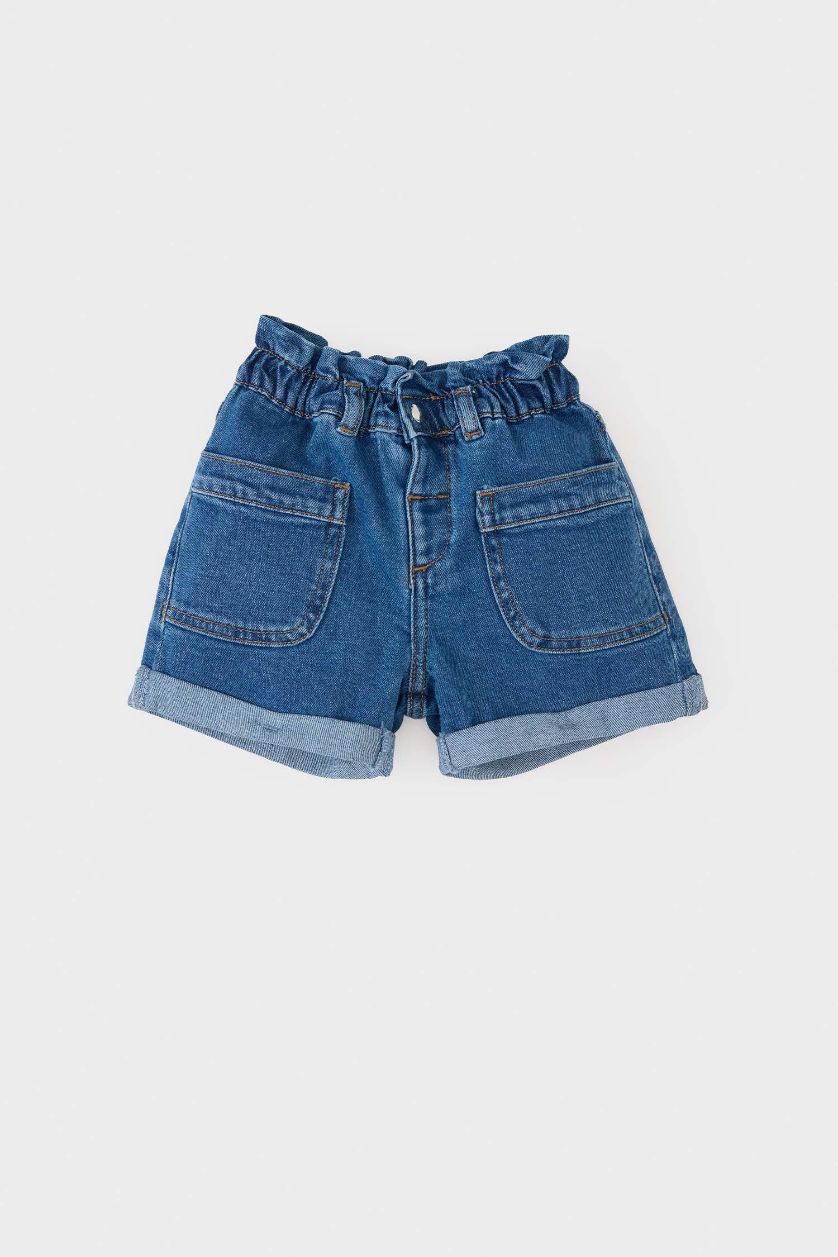 Kız Bebek Mavi Paperbag Jean Şort Kız Bebek