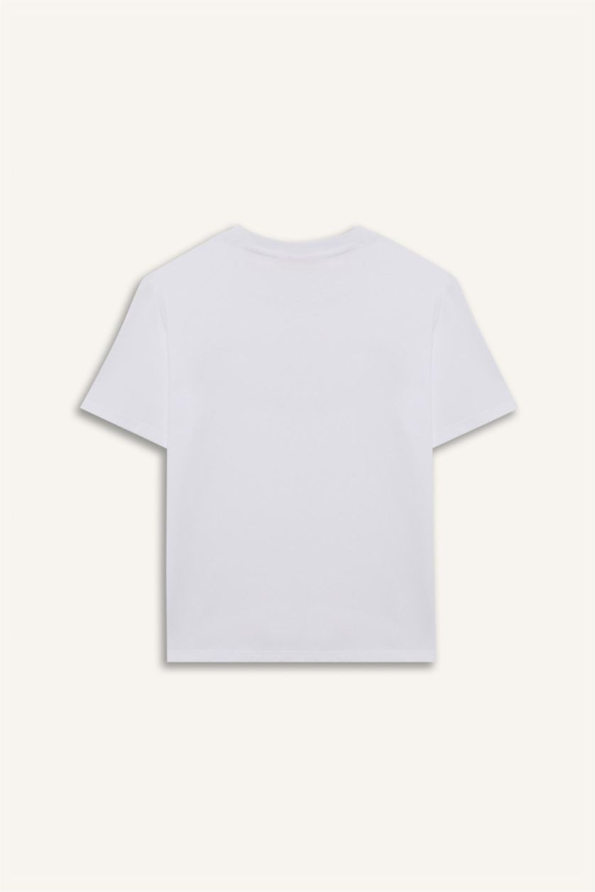 Erkek Çocuk - Genç Erkek Beyaz Bisiklet Yaka Baskılı Kısa Kollu Tişört Erkek Çocuk