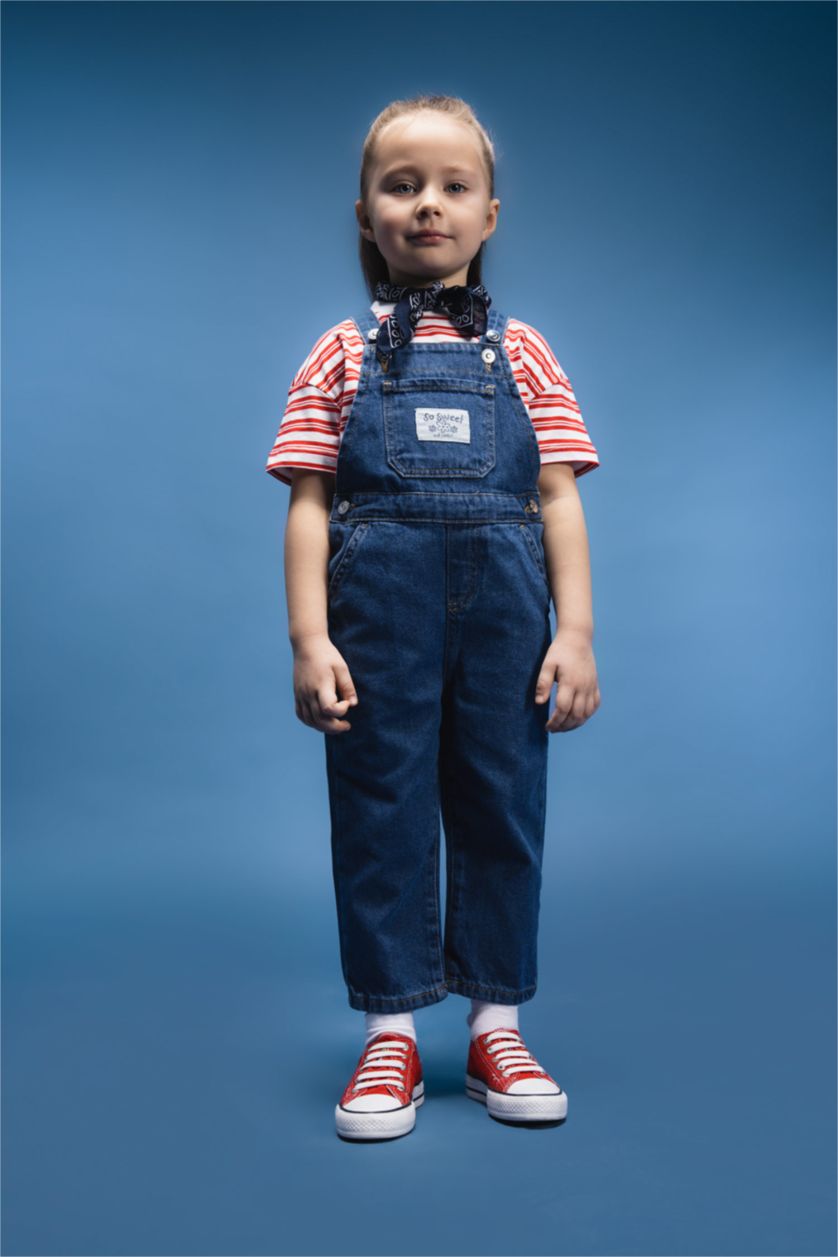 Kız Bebek Mavi Kız Bebek Jean Salopet Tulum