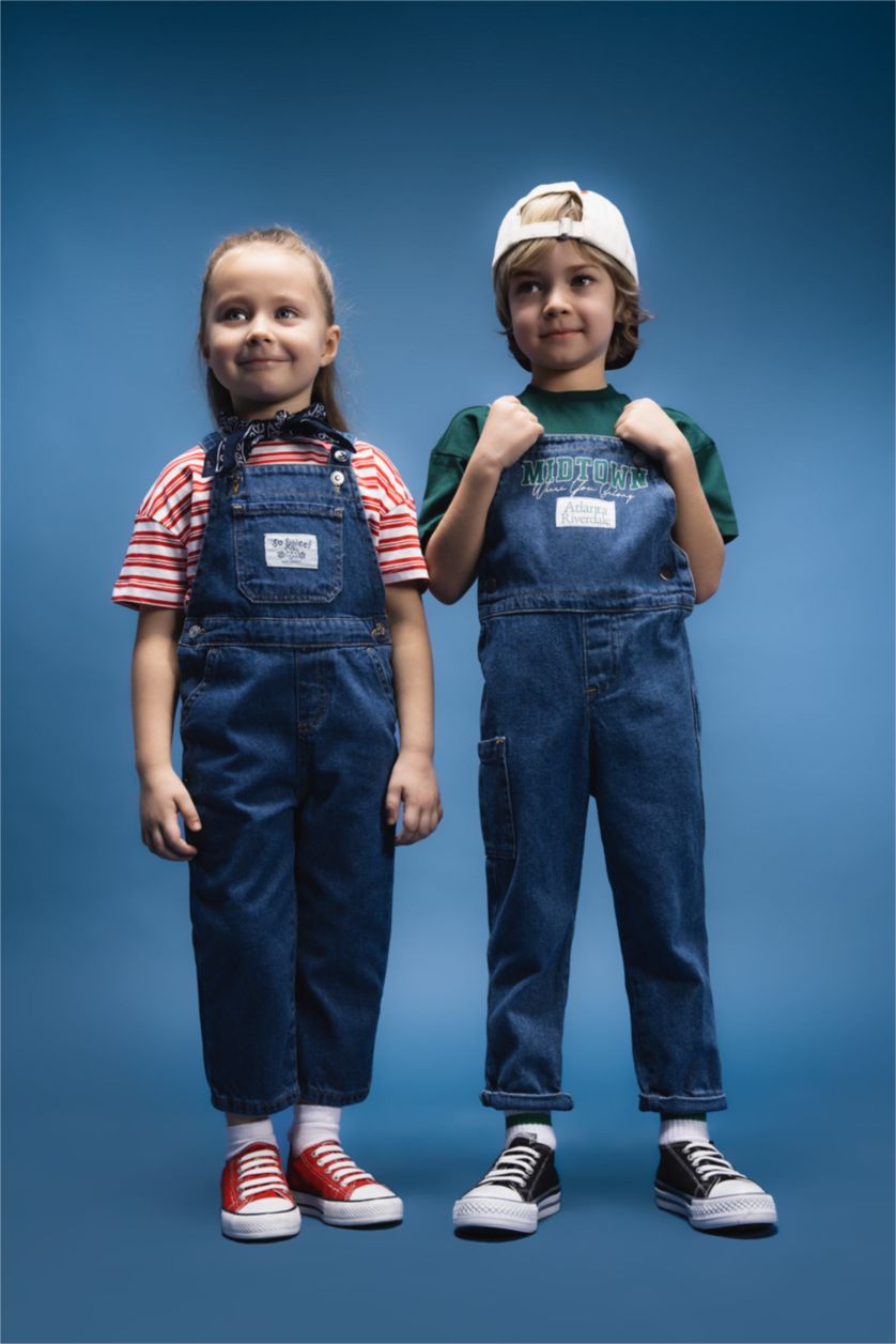 Kız Bebek Mavi Kız Bebek Jean Salopet Tulum