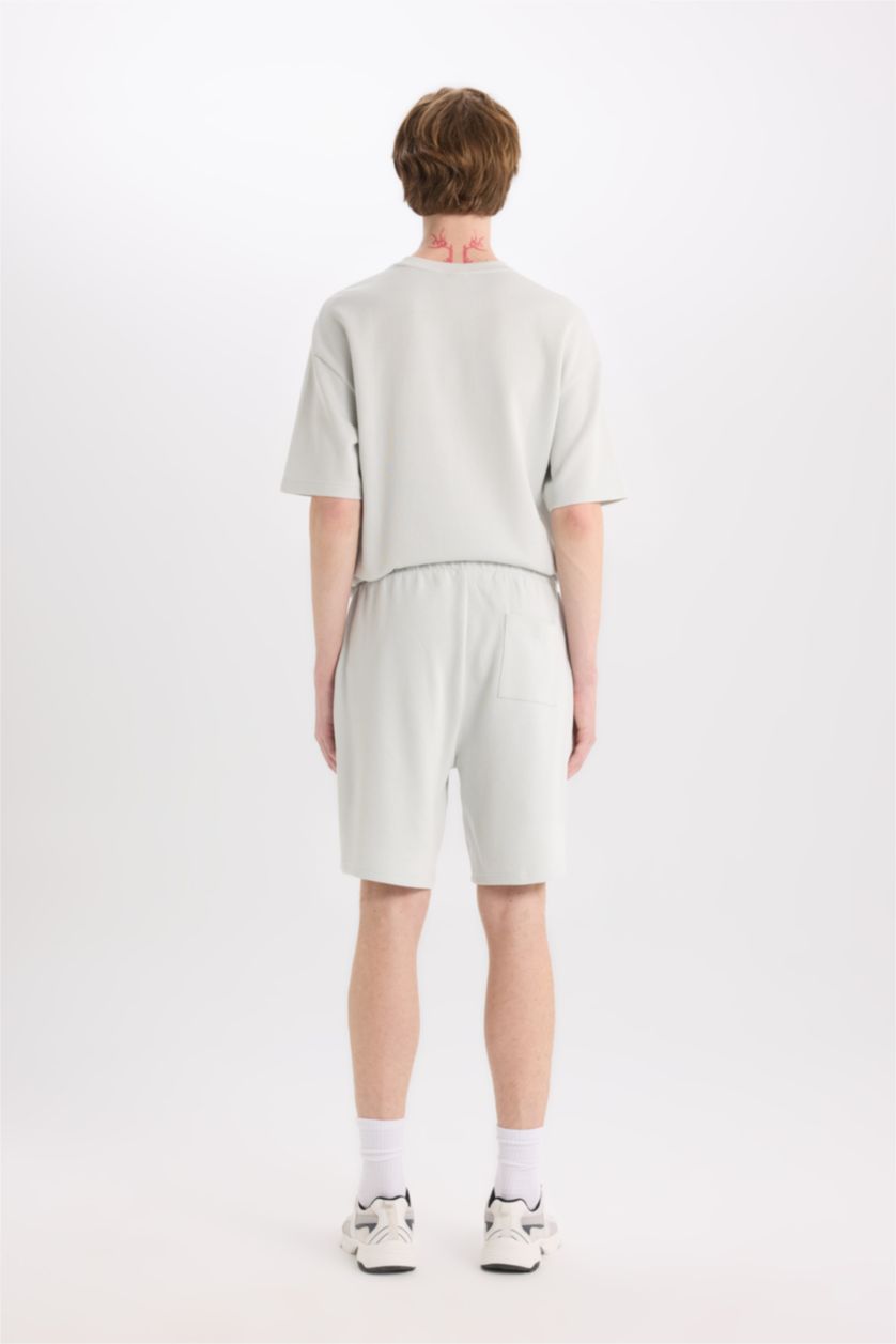 Erkek Açık Gri %100 Pamuk Regular Fit Düz Paça Şort