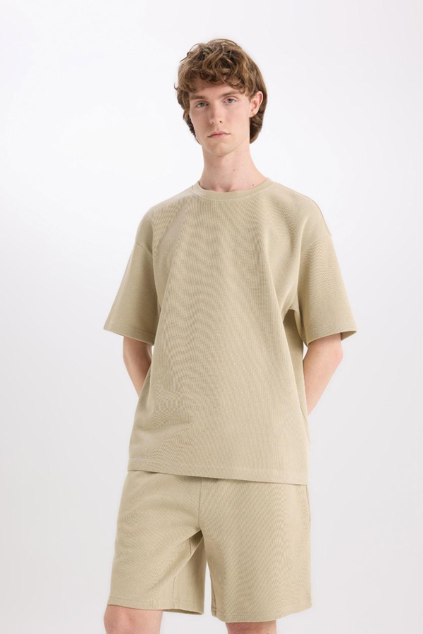 رجال كاكي فاتح شورت من قطن عادي قصة عادية