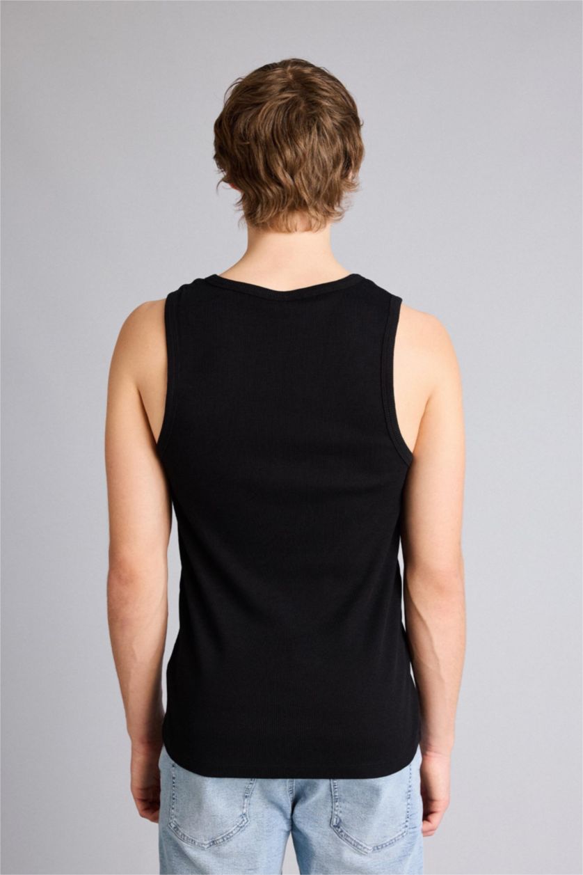 Erkek Siyah %100 Pamuk Slim Fit Dar Kesim Bisiklet Yaka Ribana Atlet