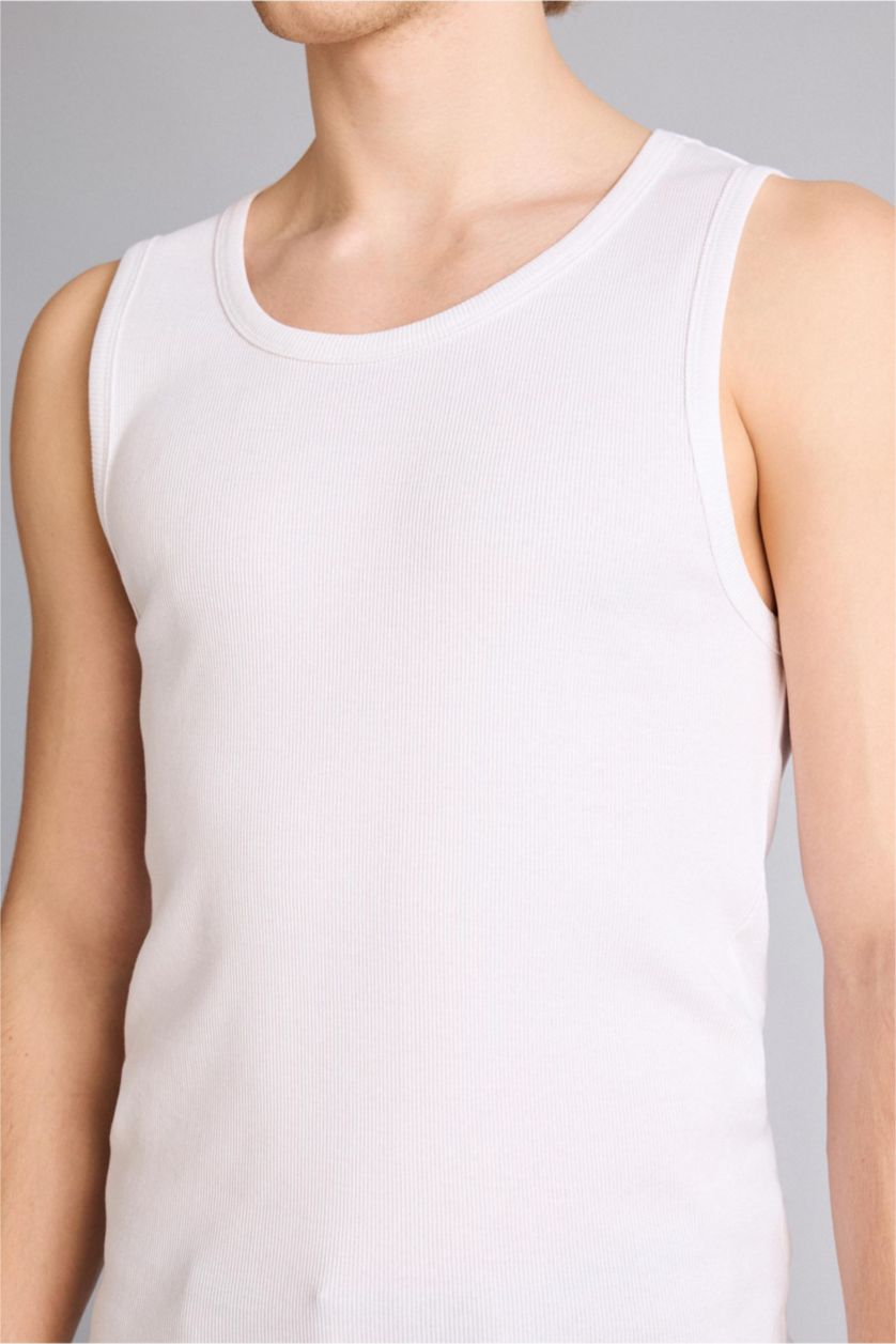 Ерлер ақ Slim Fit дөңгелек жағалы рибана майка