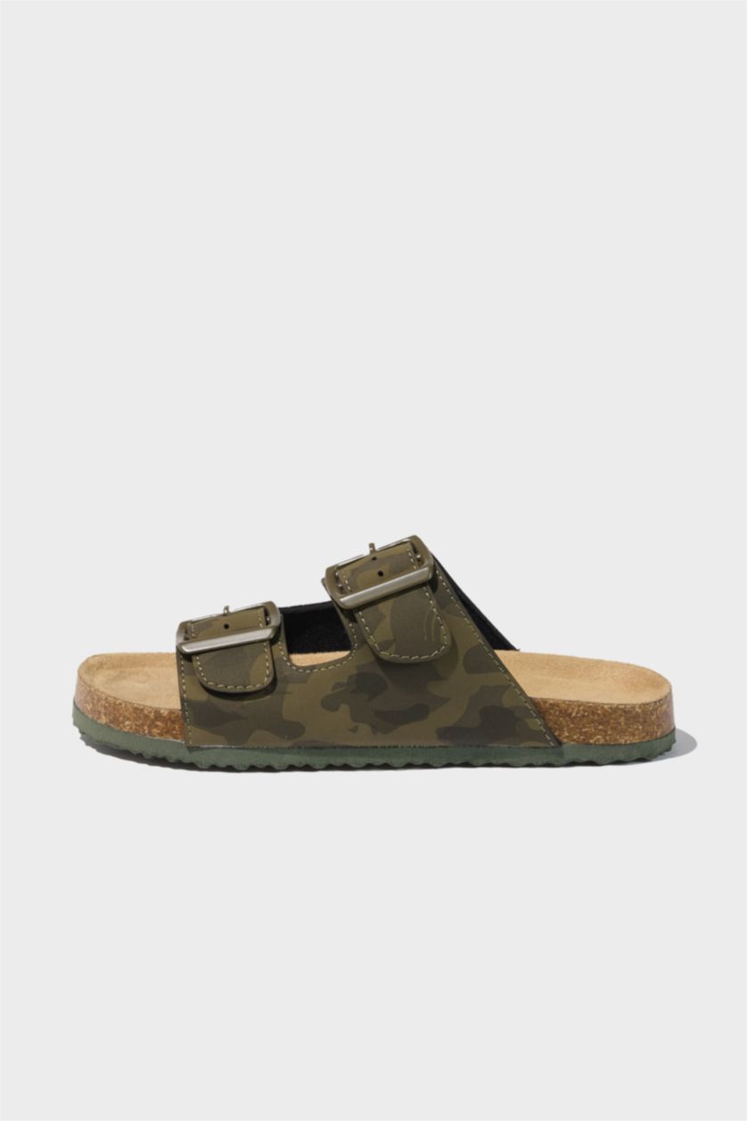 BOYS & TEENS Dark Khaki Boy Flat Sole Faux Leather Slippers