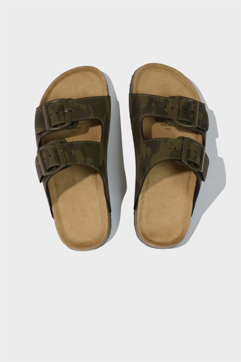 BOYS & TEENS Dark Khaki Boy Flat Sole Faux Leather Slippers