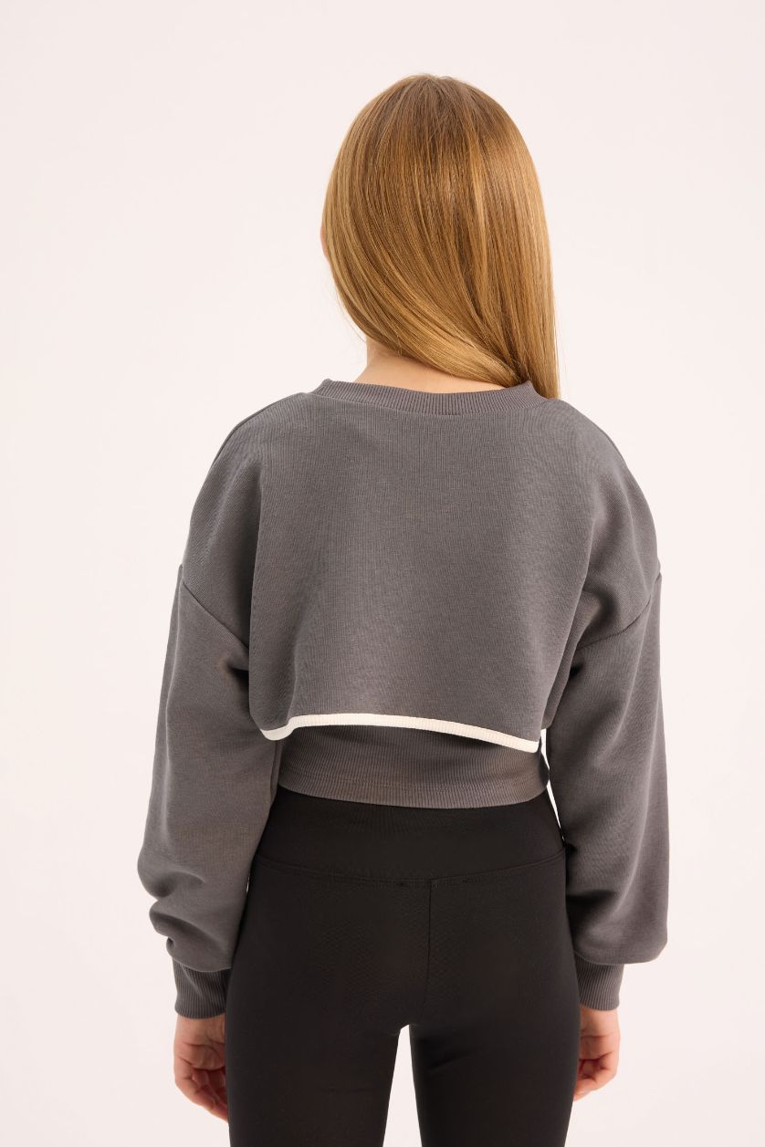 Girls & Teens Anthracite Girl Crew Neck Printed Crop Sweatshirt