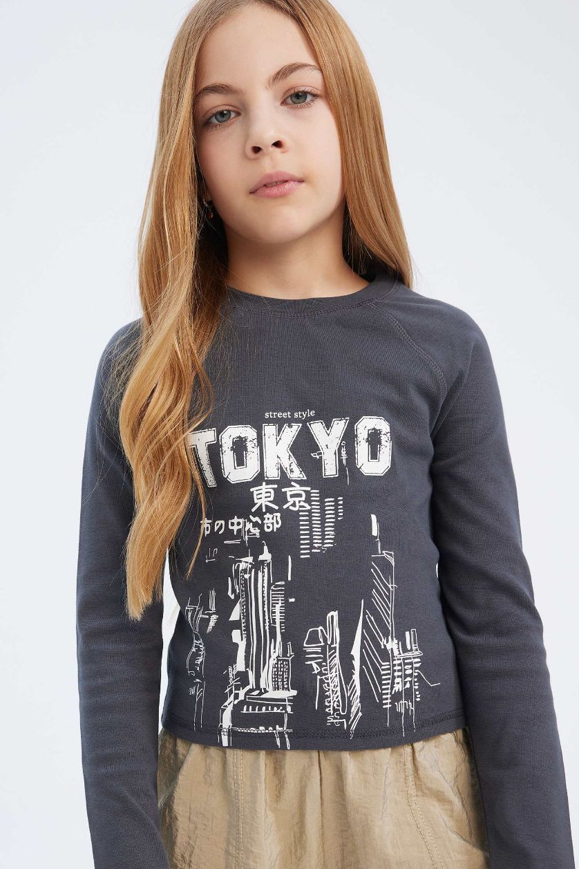 Girls & Teens Anthracite Girl Crew Neck Printed Camisole T-Shirt