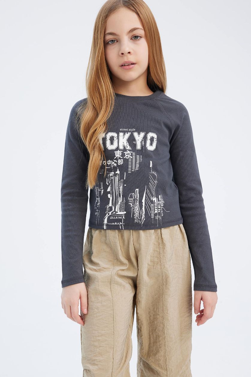 Girls & Teens Anthracite Girl Crew Neck Printed Camisole T-Shirt