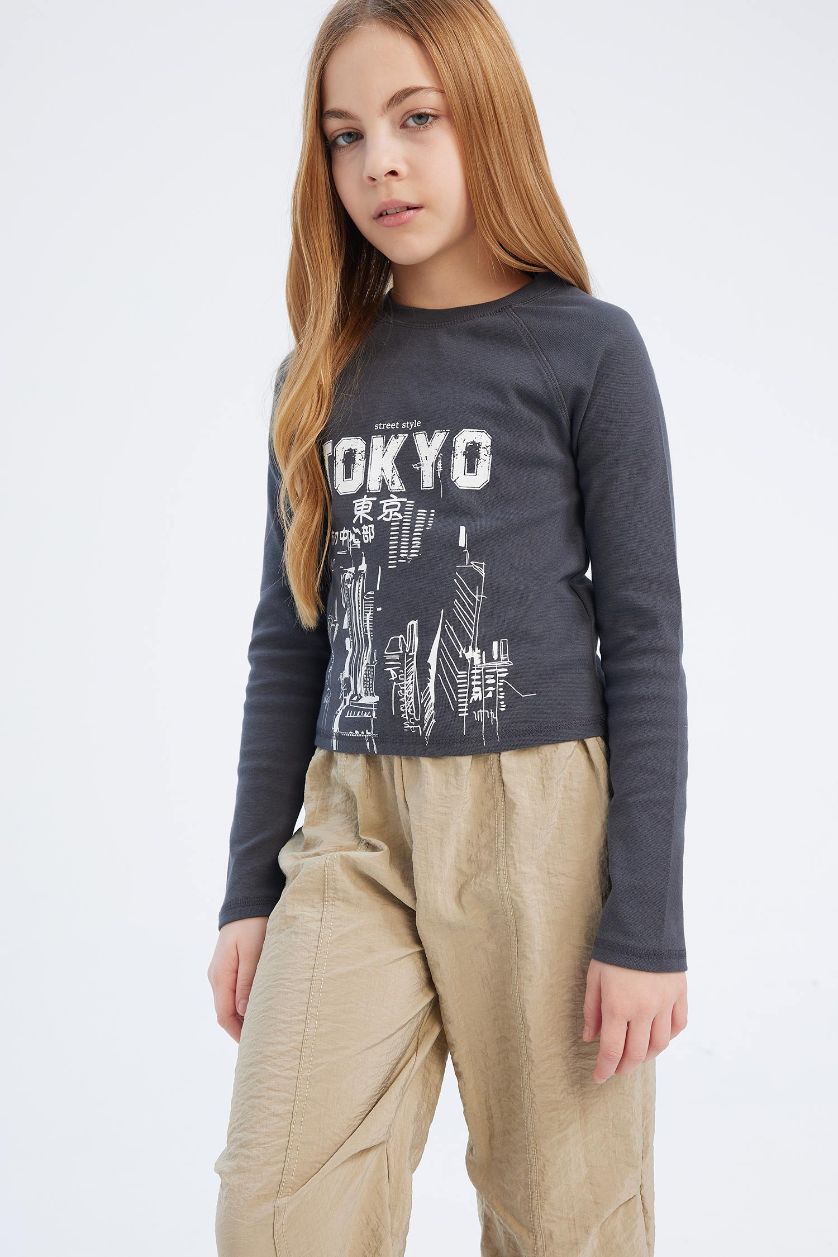 Girls & Teens Anthracite Girl Crew Neck Printed Camisole T-Shirt