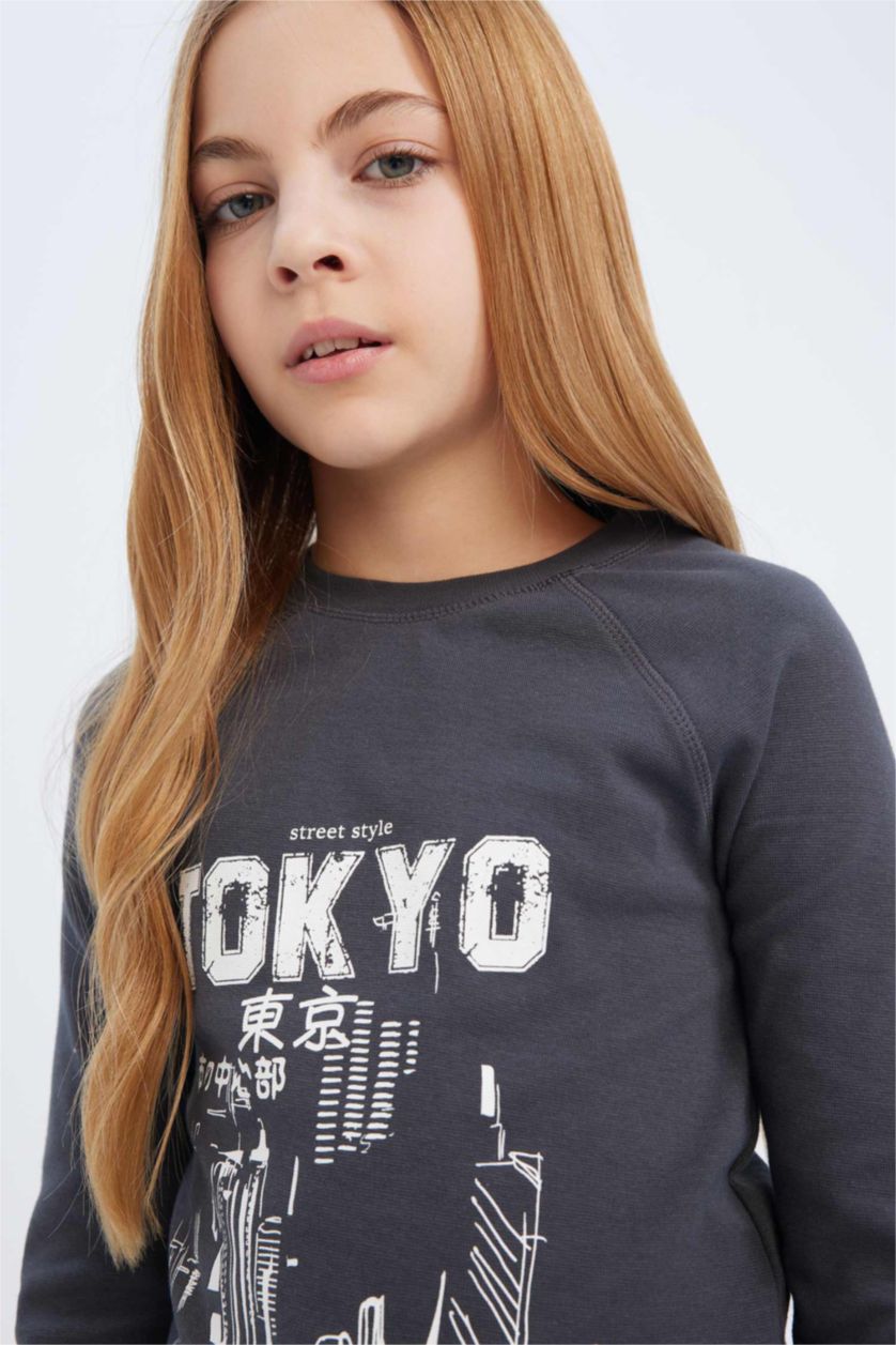 Girls & Teens Anthracite Girl Crew Neck Printed Camisole T-Shirt