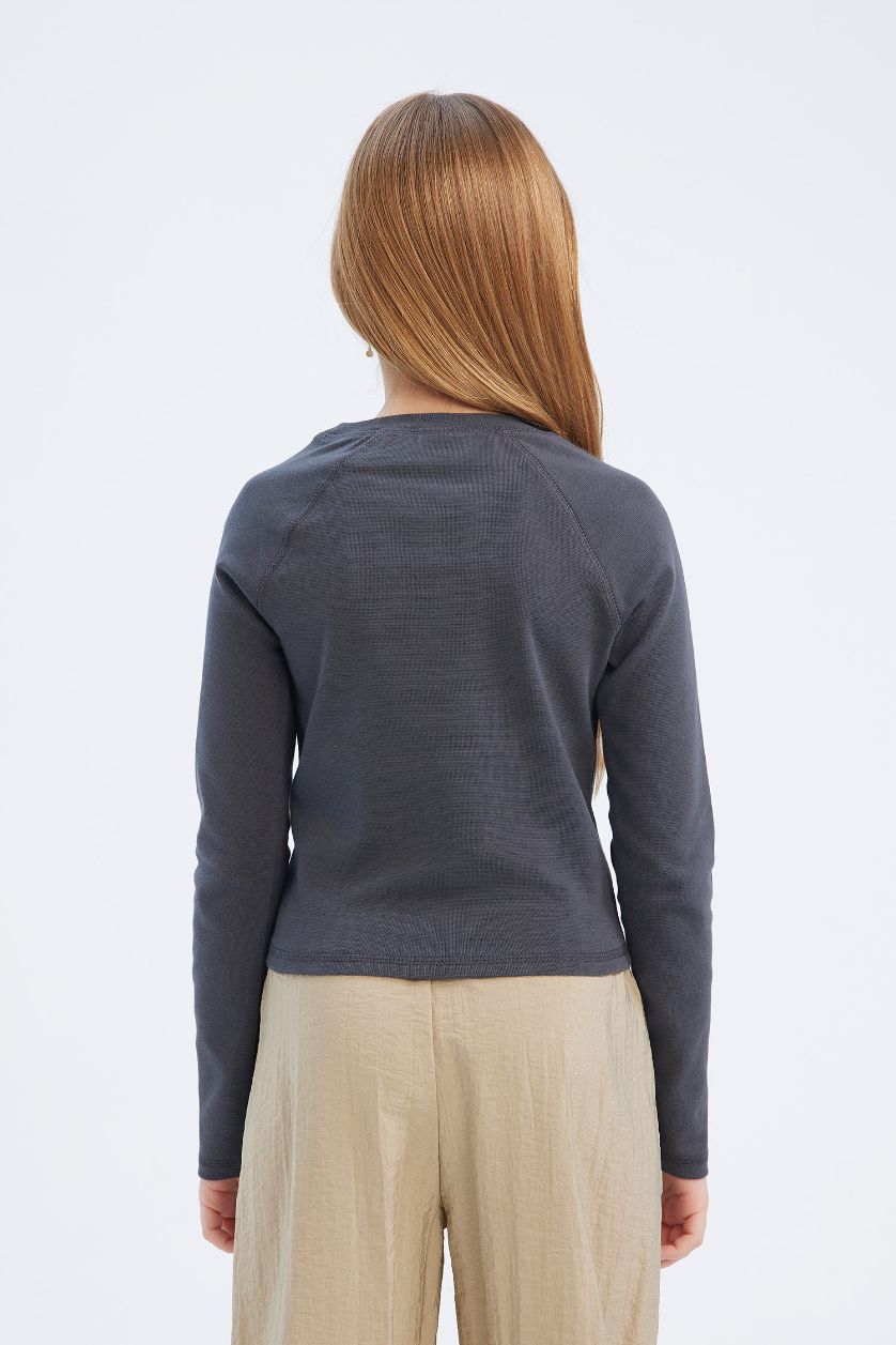 Girls & Teens Anthracite Girl Crew Neck Printed Camisole T-Shirt