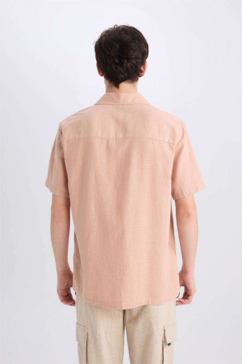 رجال بيج قميص صيفي قطن نص ردن قصة عادية