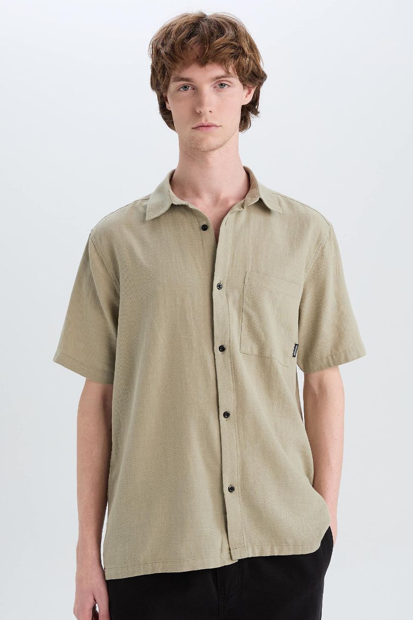 MAN Light Khaki Regular Fit Cotton Short Sleeve Shirt
