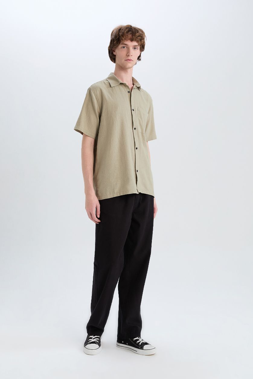 MAN Light Khaki Regular Fit Cotton Short Sleeve Shirt