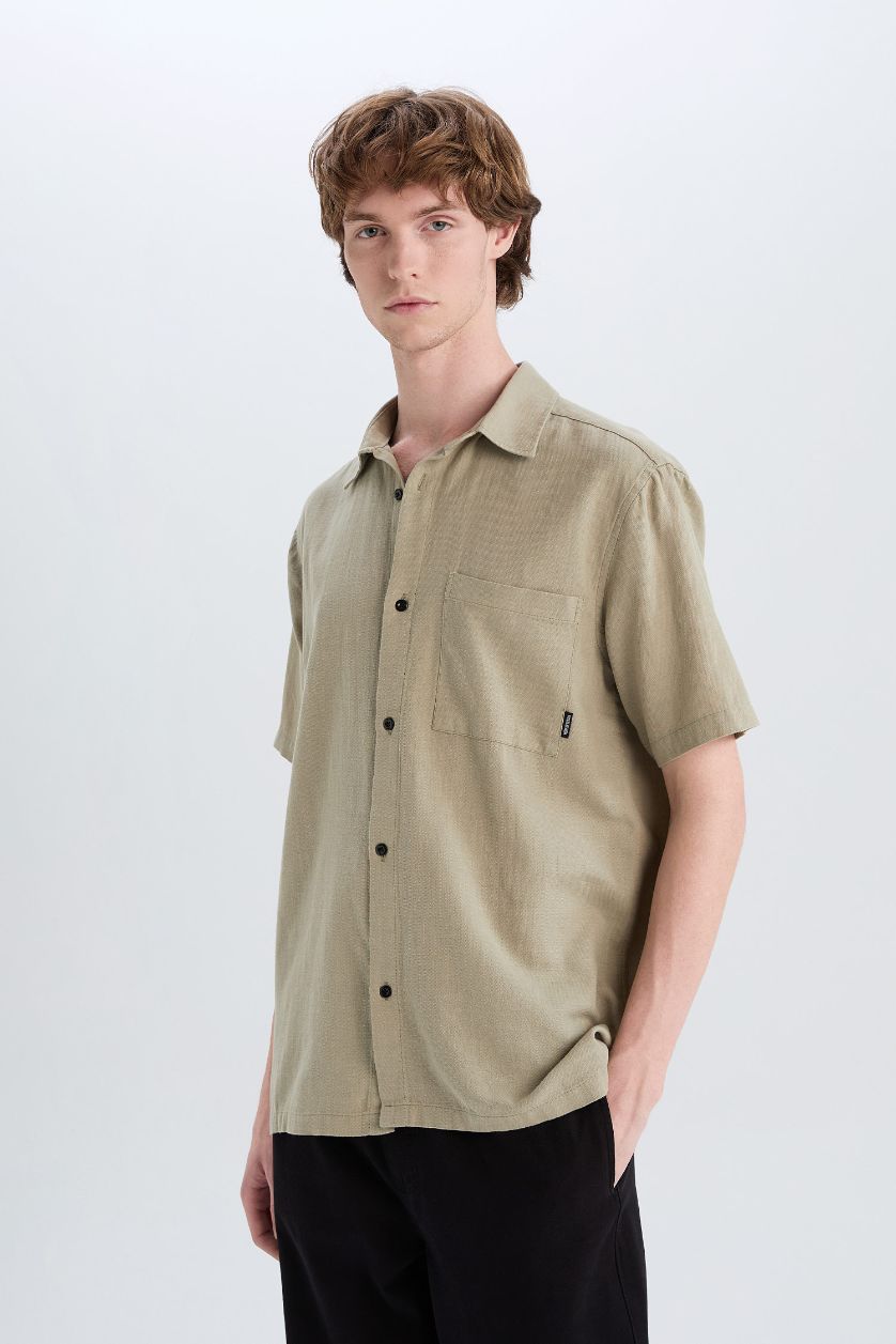 MAN Light Khaki Regular Fit Cotton Short Sleeve Shirt