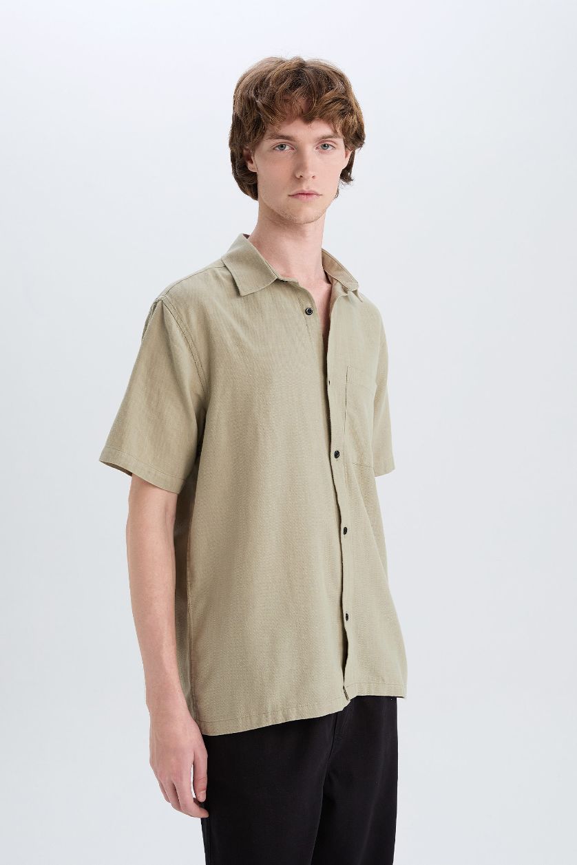 MAN Light Khaki Regular Fit Cotton Short Sleeve Shirt