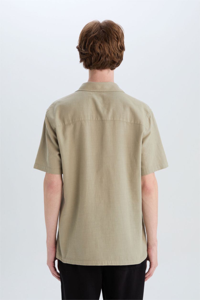 MAN Light Khaki Regular Fit Cotton Short Sleeve Shirt