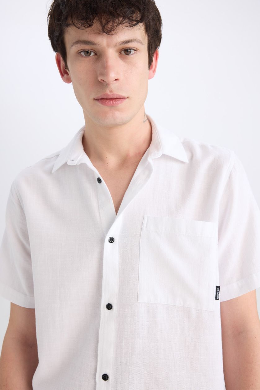 Erkek Beyaz %100 Pamuk Regular Fit Yazlık Kısa Kollu Beyaz Gömlek
