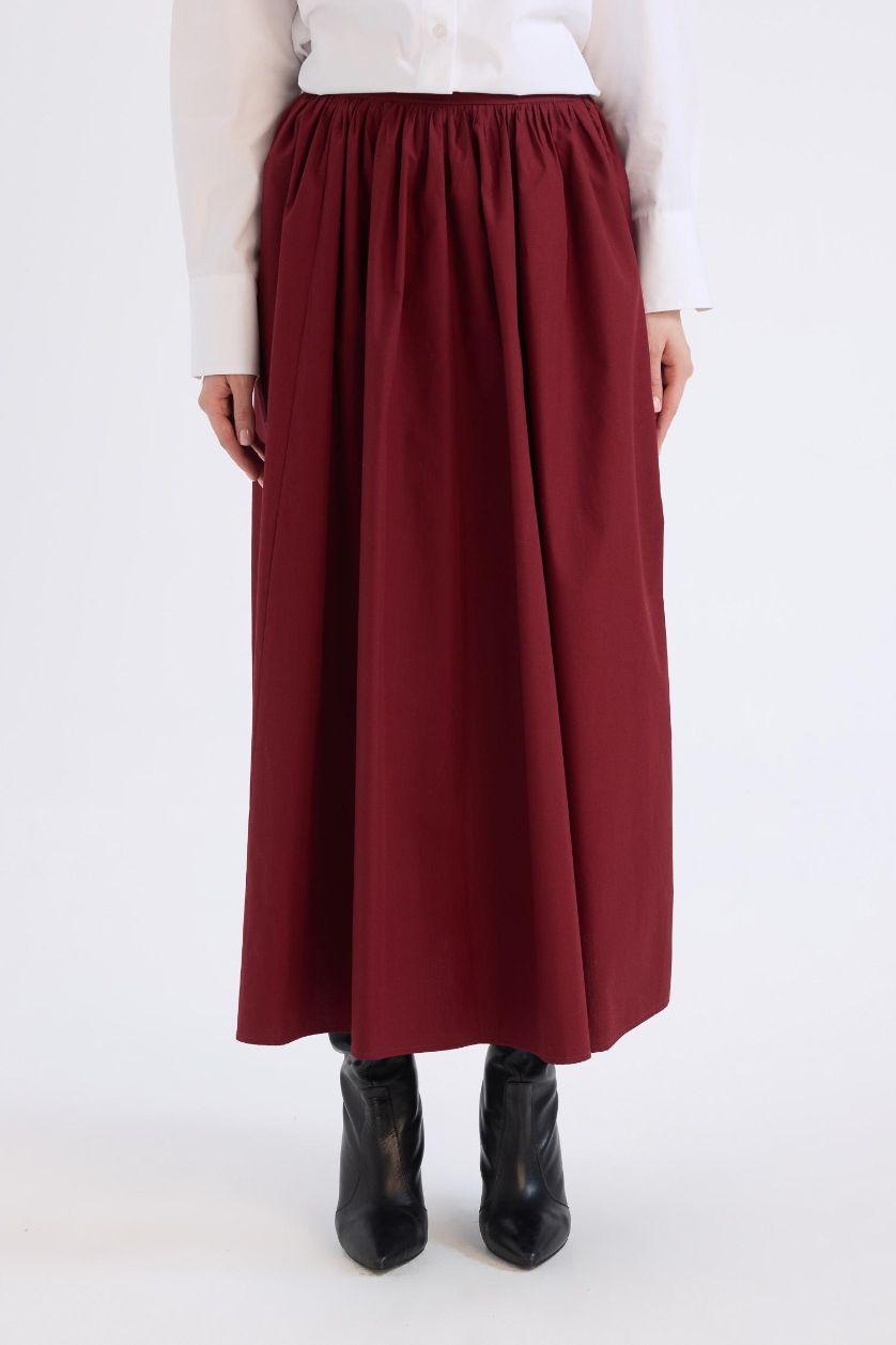 WOMAN Bordeaux A Cut Waist Zippered Basic Poplin Fabric Maxi Skirt