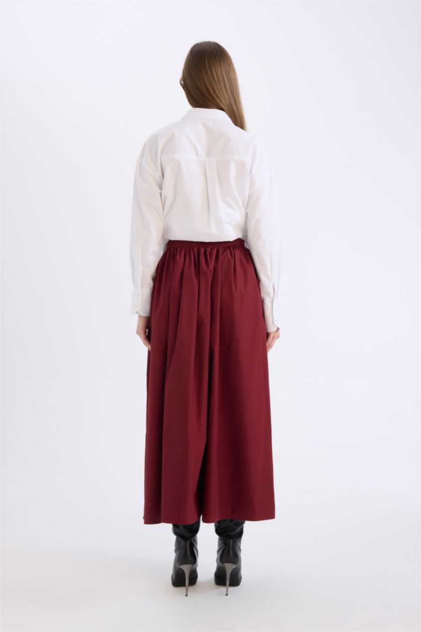 WOMAN Bordeaux A Cut Waist Zippered Basic Poplin Fabric Maxi Skirt