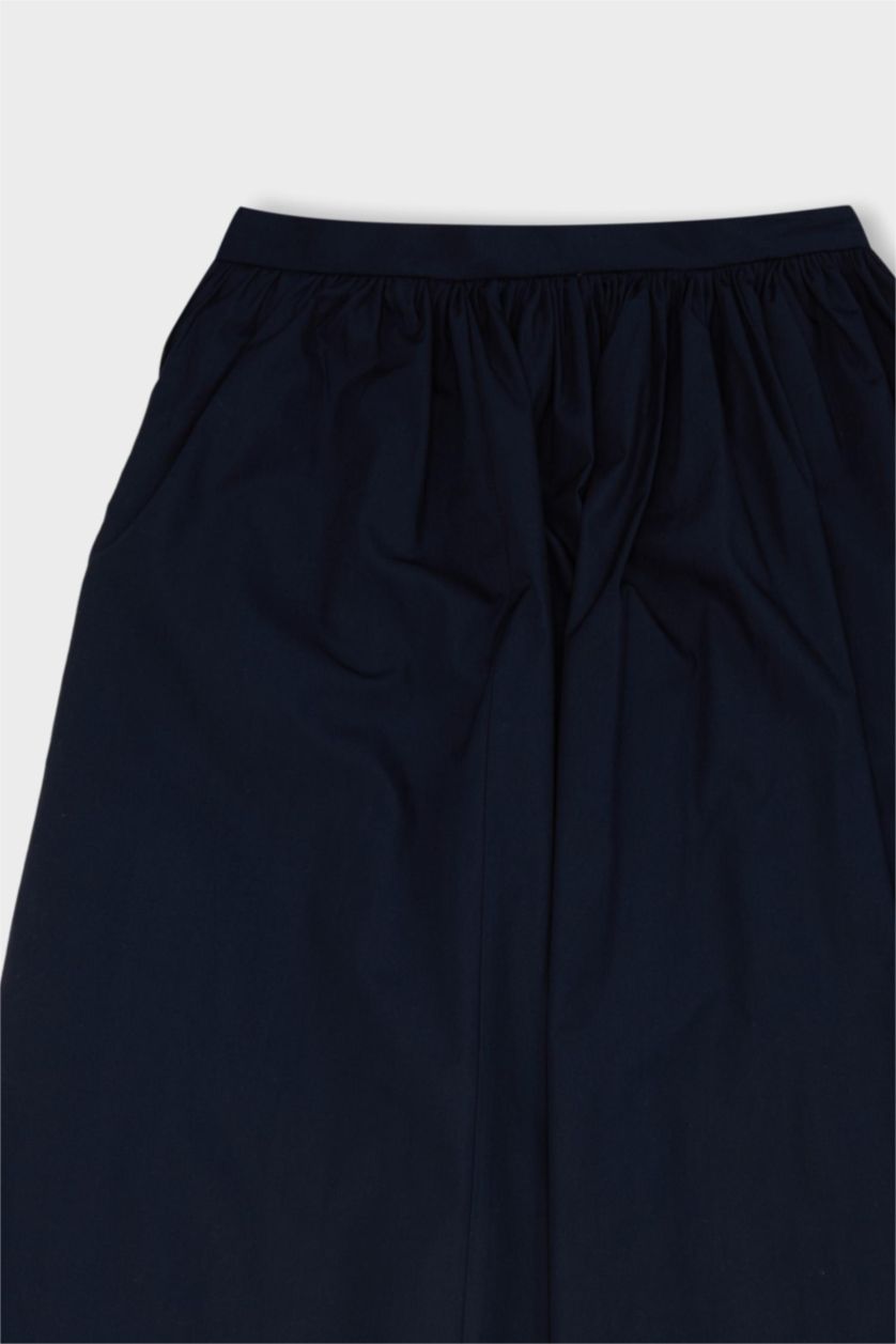 Kadın Lacivert A Kesim Beli Fermuarlı Basic Düz Poplin Kumaş Maxi Etek