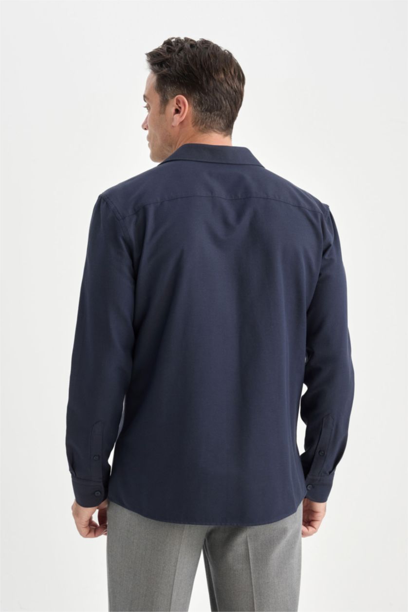 رجالي كحلي قميص بولو محكم كم طويل مودرن فيت