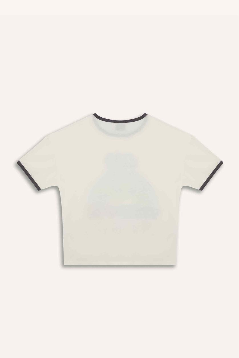 Kız Çocuk - Genç Kız Ekru Star Wars-Mandalorian Relax Fit Bisiklet Yaka Ribana Kısa Kollu Tişört Kız Çocuk