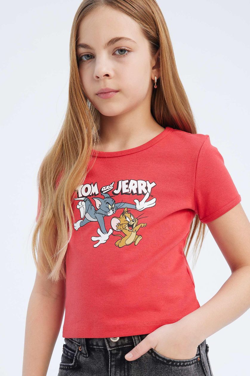GIRLS & TEENS Red Crop Tom & Jerry Licensed Short Sleeve T-Shirt