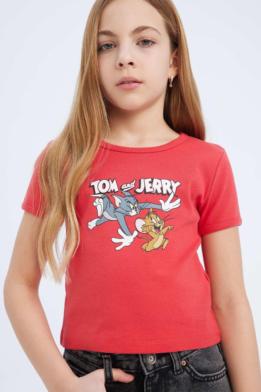 GIRLS & TEENS Red Crop Tom & Jerry Licensed Short Sleeve T-Shirt