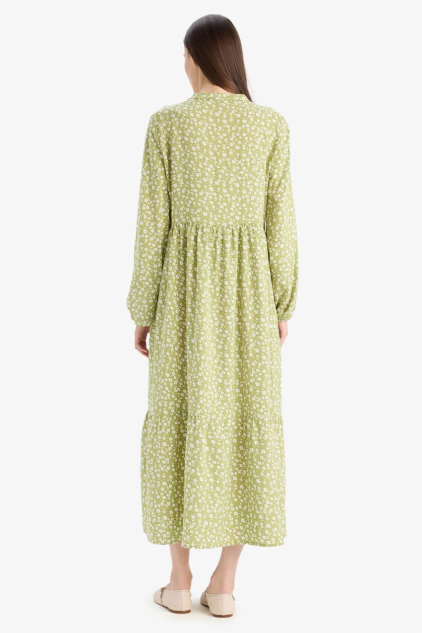 WOMAN Beige Crew Neck Printed Viscose Dress