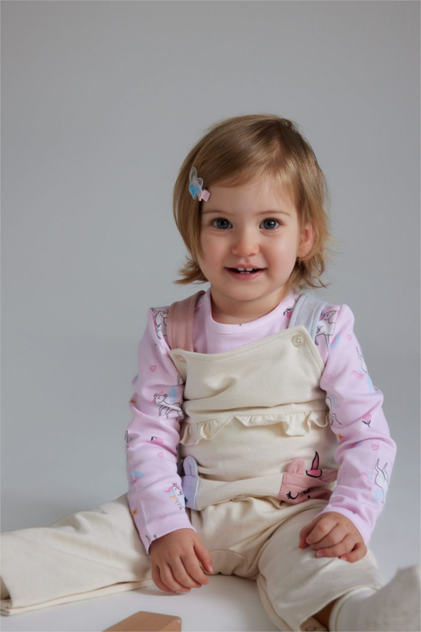 Baby Girls Ecru Baby Girl Unicorn Printed Sweatshirt Jumpsuit 2 Piece Set