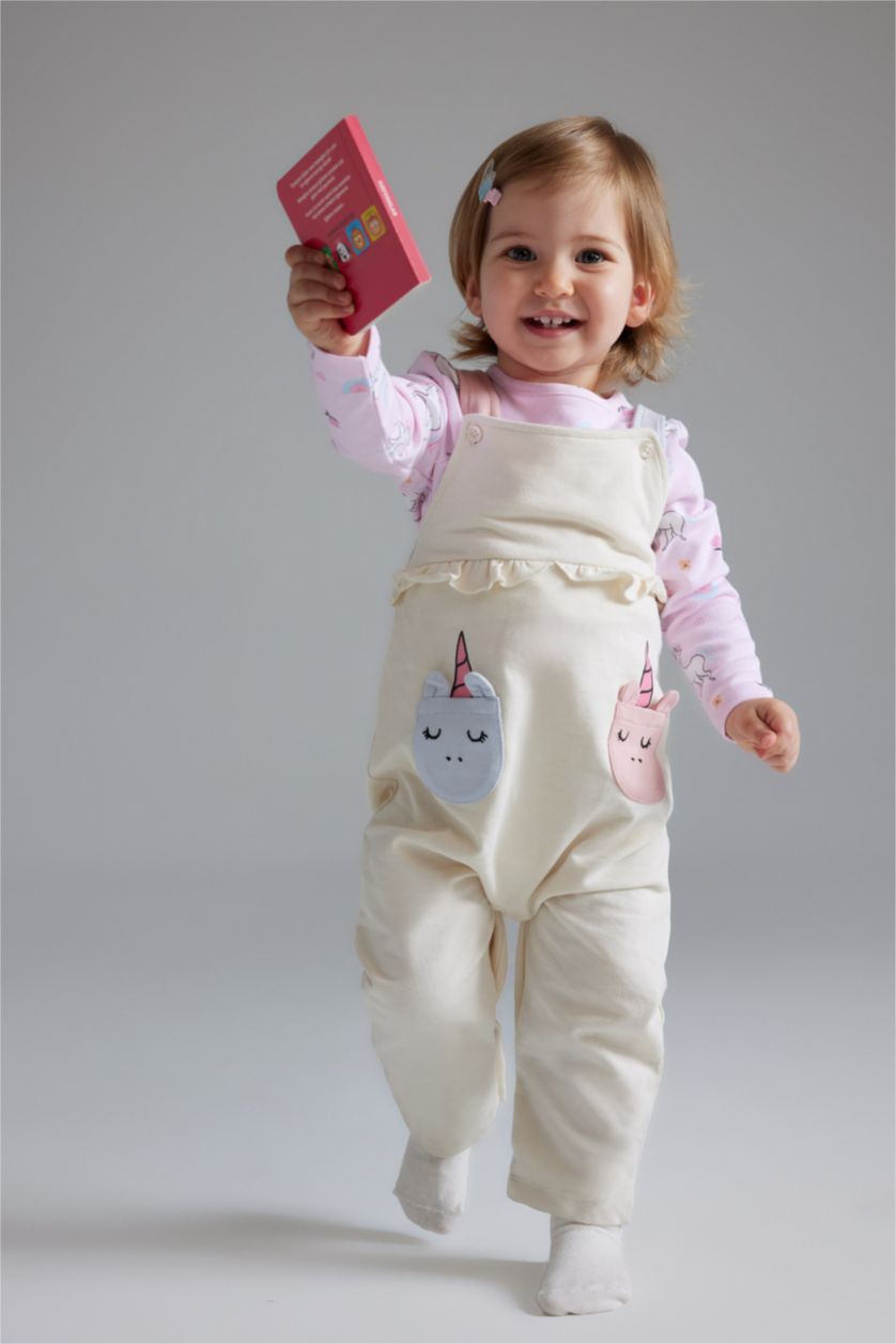 Baby Girls Ecru Baby Girl Unicorn Printed Sweatshirt Jumpsuit 2 Piece Set