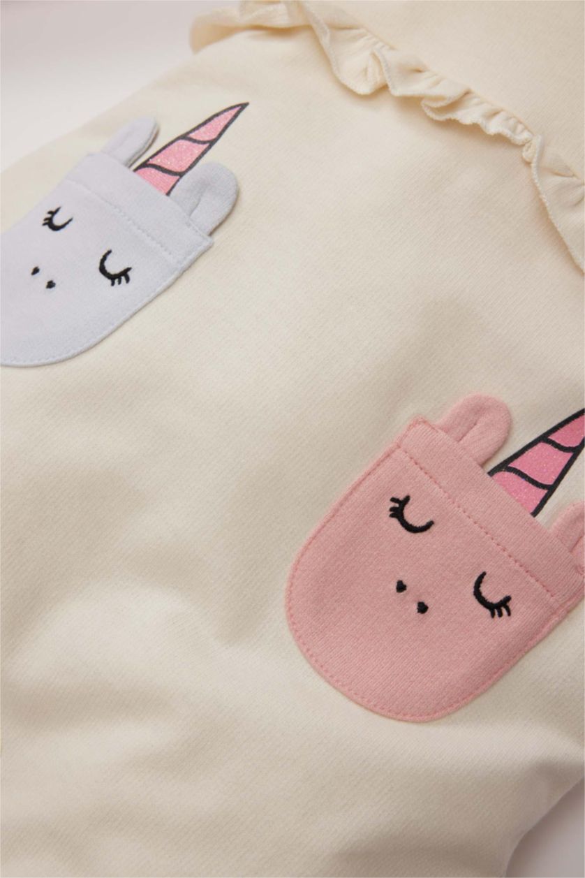 Baby Girls Ecru Baby Girl Unicorn Printed Sweatshirt Jumpsuit 2 Piece Set