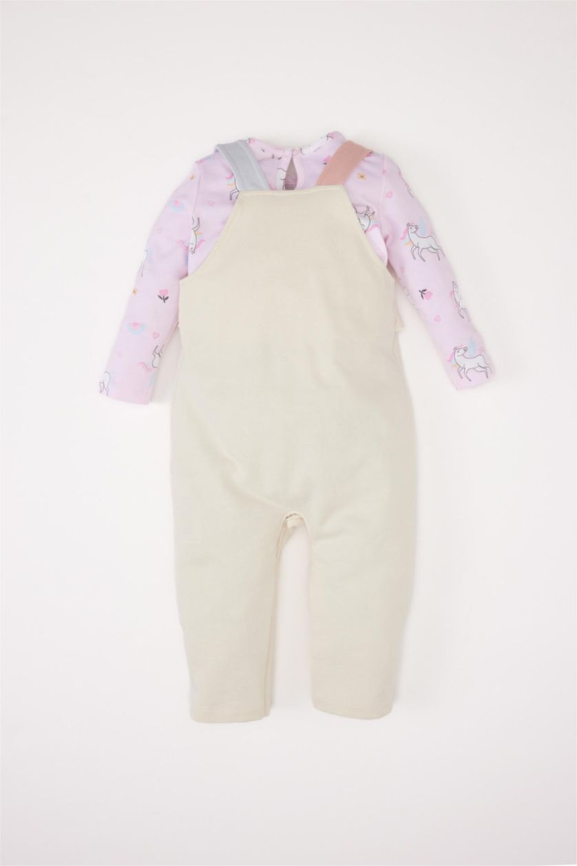 Baby Girls Ecru Baby Girl Unicorn Printed Sweatshirt Jumpsuit 2 Piece Set