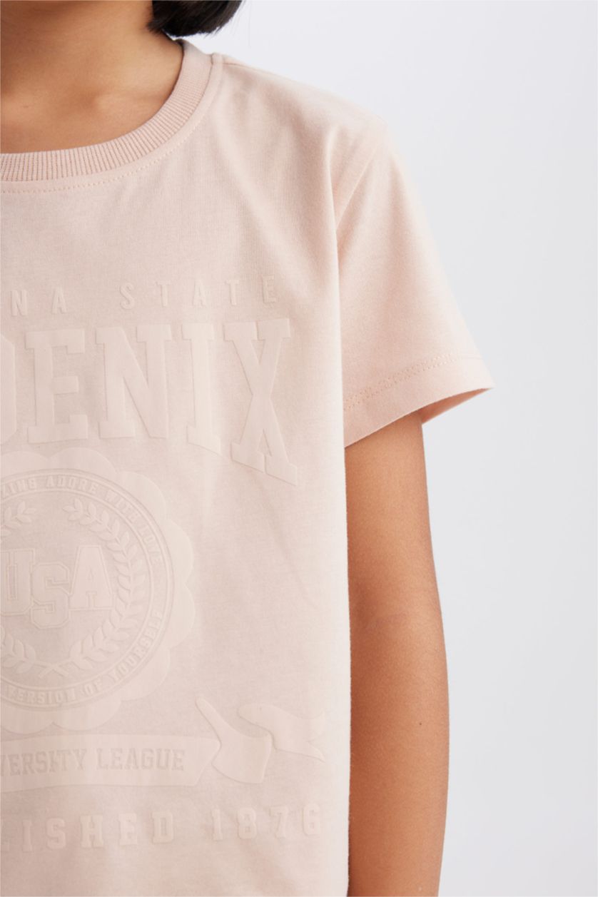 بناتي زهري تيشيرت بناتي نص كم قصة عادية برقبة مستديرة