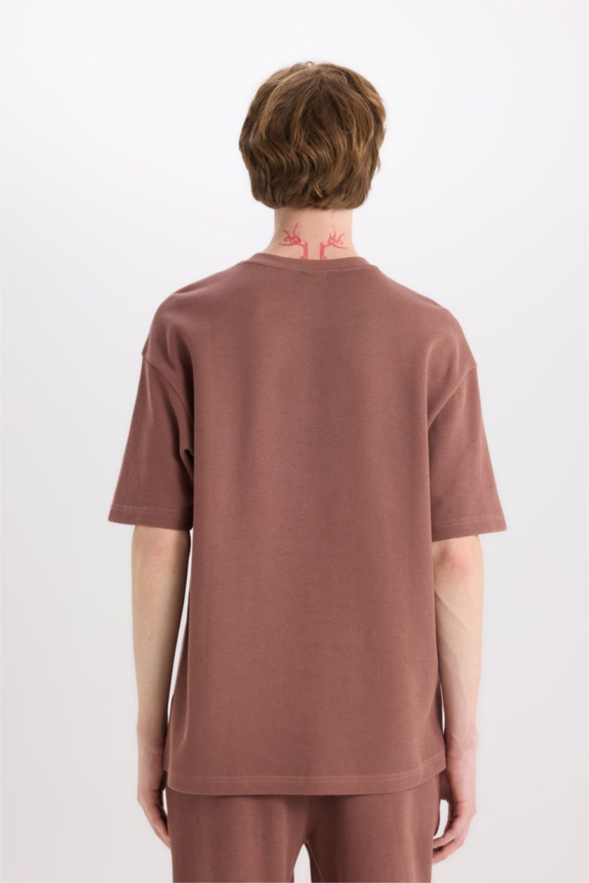 Мужчины Светло коричневый Футболка с короткими рукавами и круглым вырезом