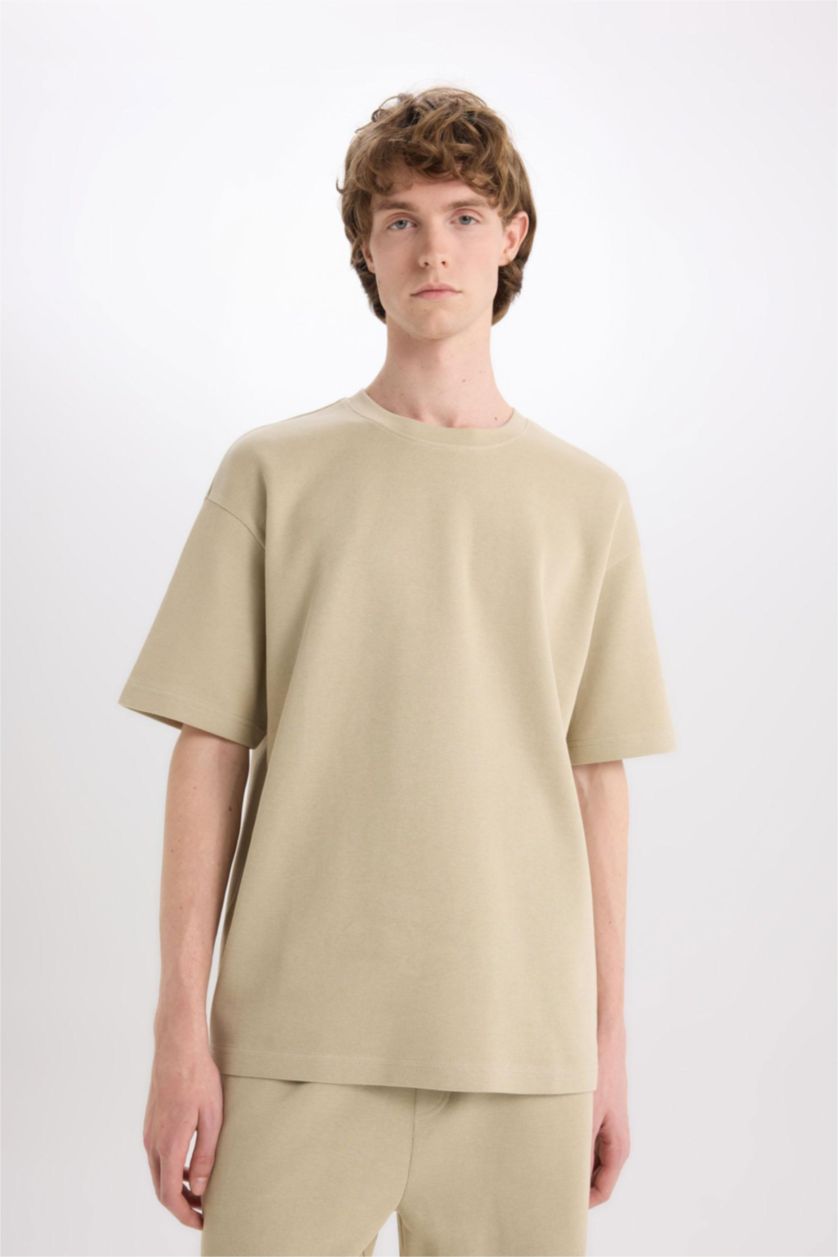 Мужчины Светлый хаки Футболка с круглым вырезом и короткими рукавами
