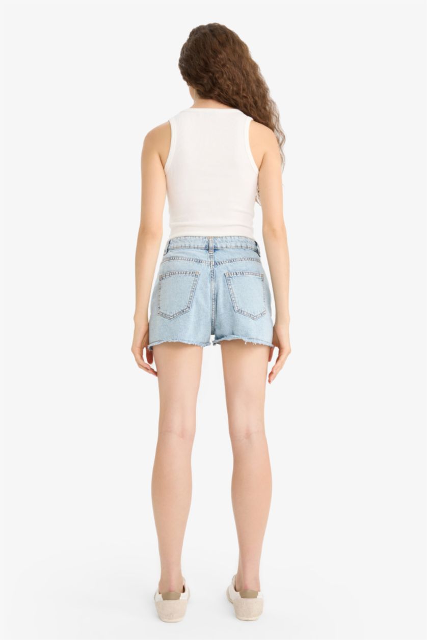 WOMAN Light Blue High Waist Crop Fit Denim Shorts