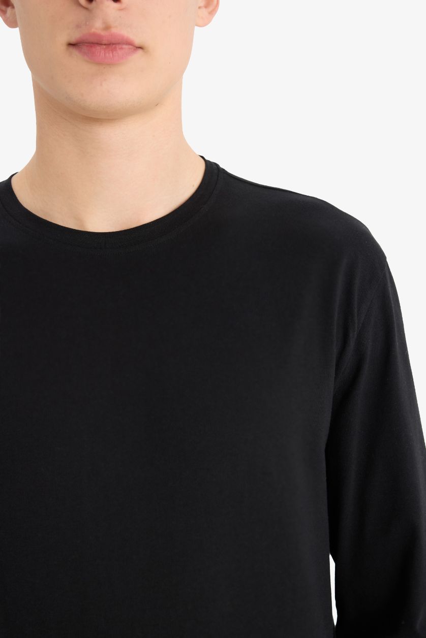 Erkek Siyah Regular Fit Pijama Takımı Uzun Kollu Üst Beli Lastikli Kareli Alt