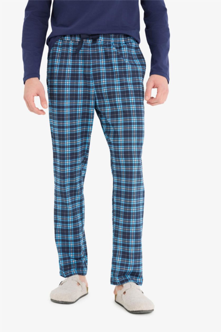 Erkek Lacivert Regular Fit Kareli Cepli Pijama Altı