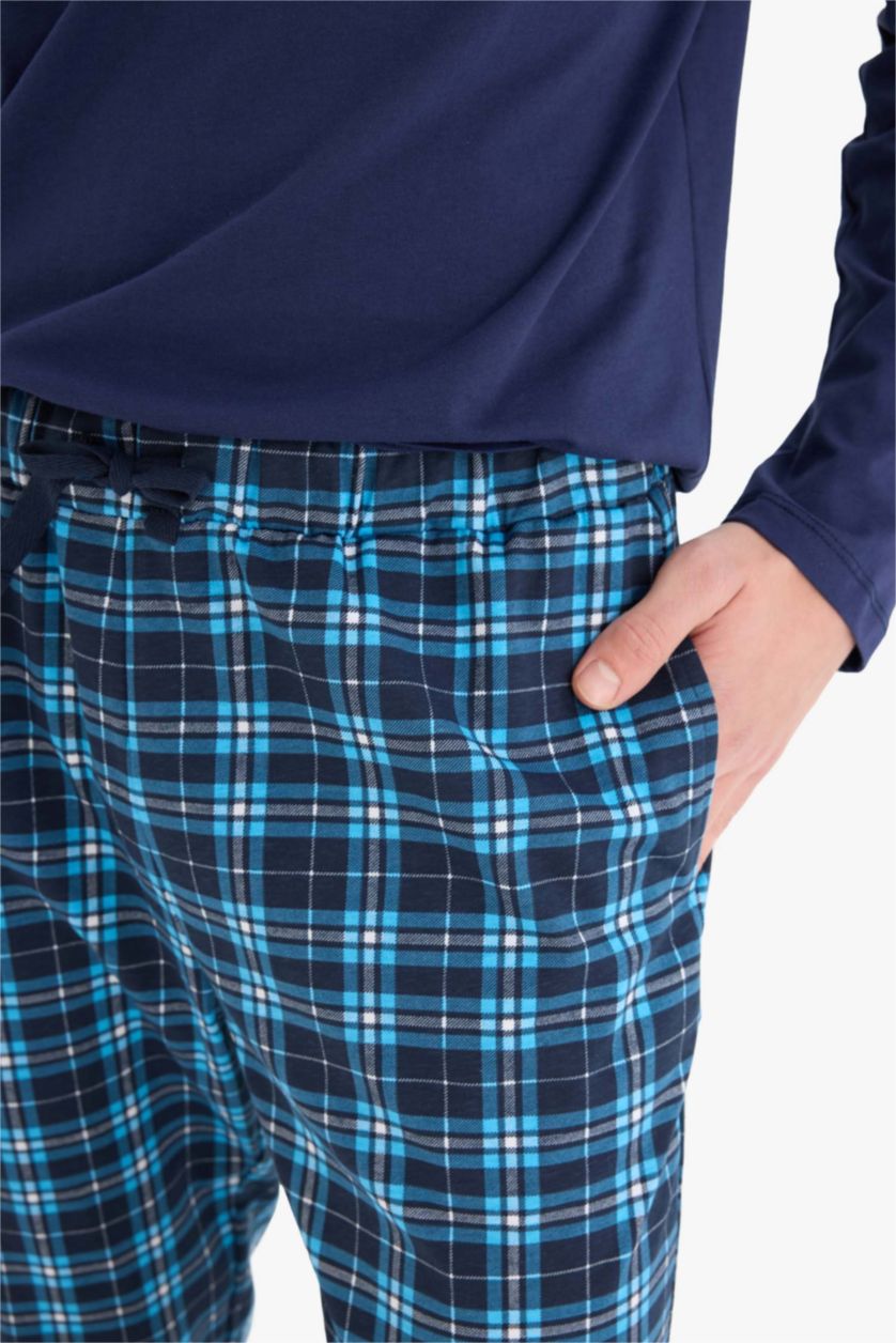 Erkek Lacivert Regular Fit Kareli Cepli Pijama Altı