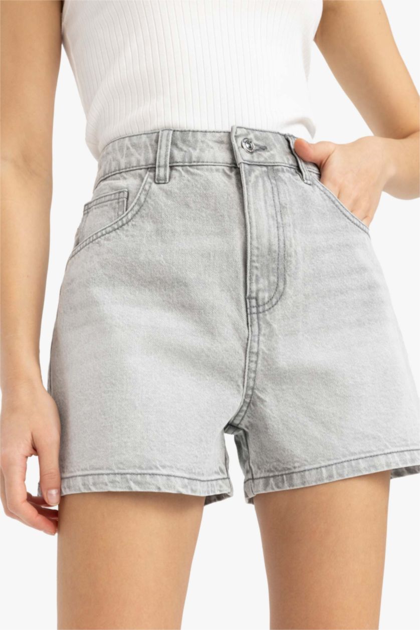 نساء رمادي شورت جينز قصير موم فيت بخصر عالي